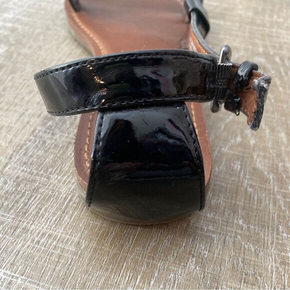 GH Bass & Co Jane Sandals Womens 7.5 Flats Strappy Vegan Black Patent Leather - Picture 7 of 9